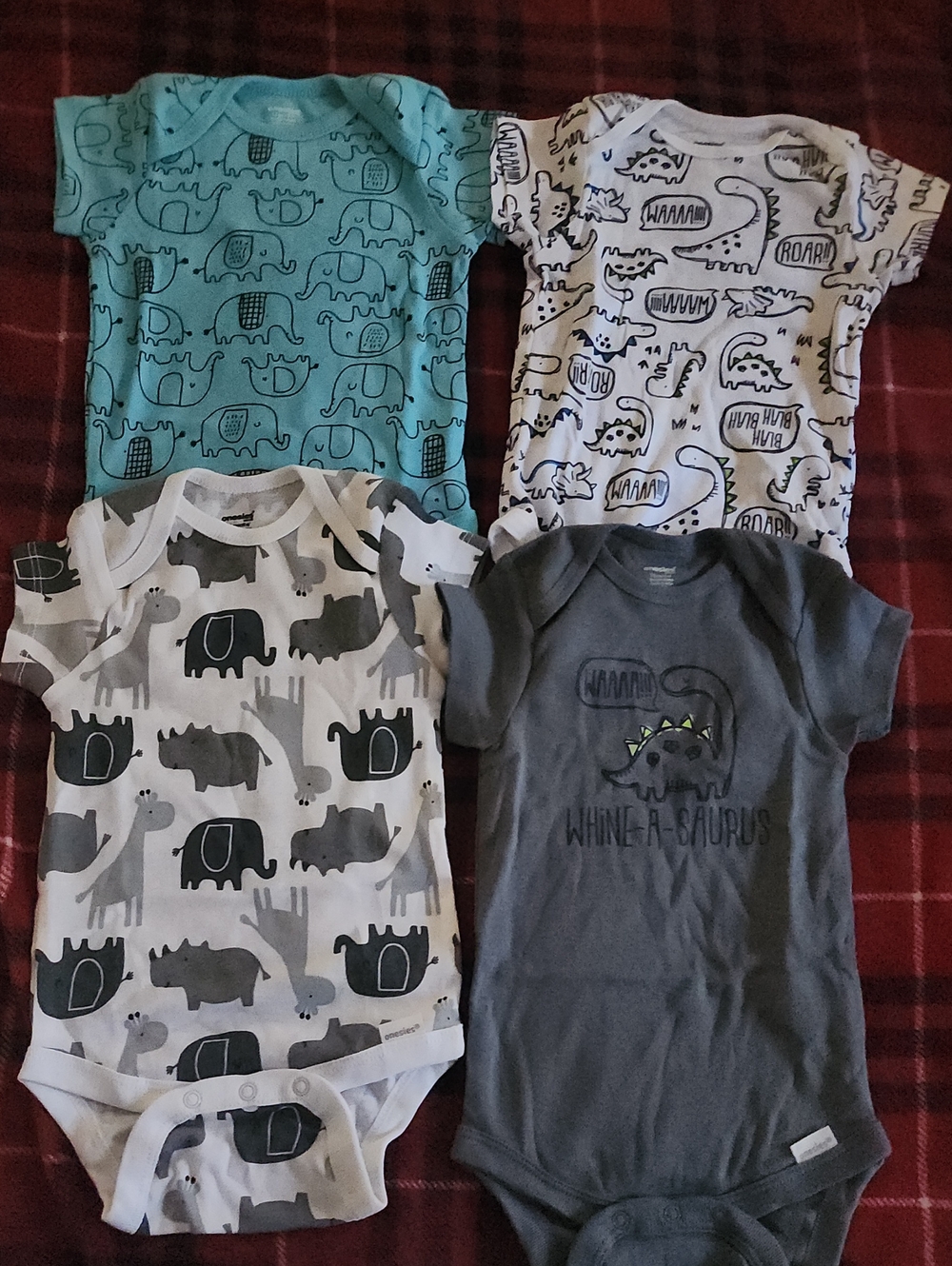 Pack of 4 Baby Short-Sleeve Onesies - Blue, White, Gray Animal Prints